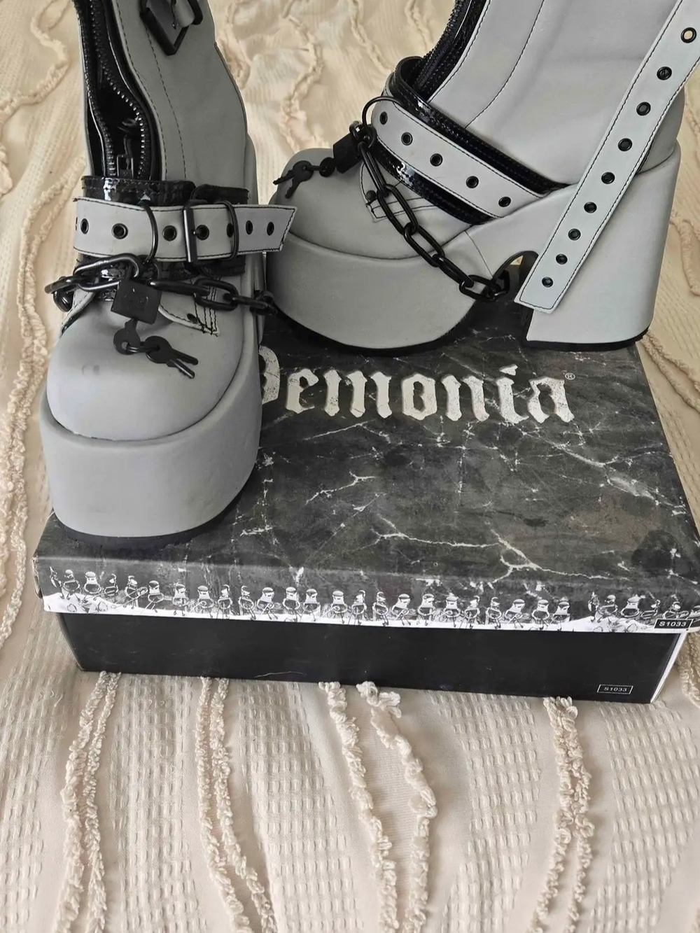 Demonia Reflective Grey Ruin My Life Platform Boots Size 8